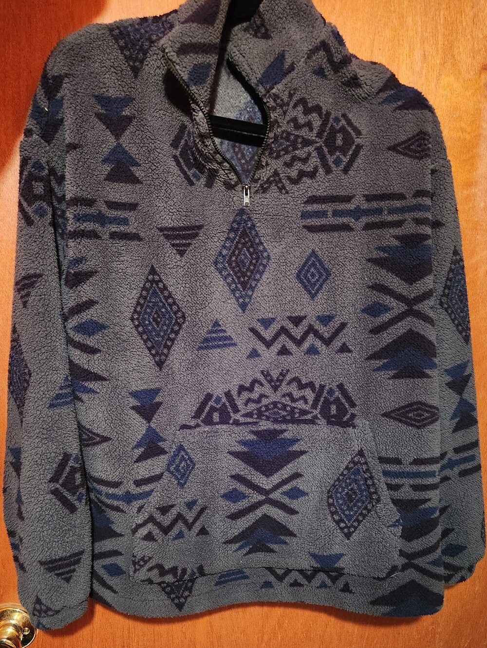 Cozy Aztec Pattern Sherpa Pullover - Blue/Grey